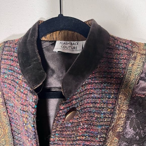 Flashback Couture Blazer Jacket Mixed Fabrics Velvet Satin Tweed 4 Button - Picture 9 of 15